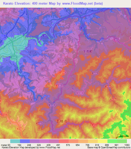 Karato,Japan Elevation Map