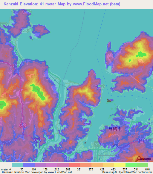 Kanzaki,Japan Elevation Map