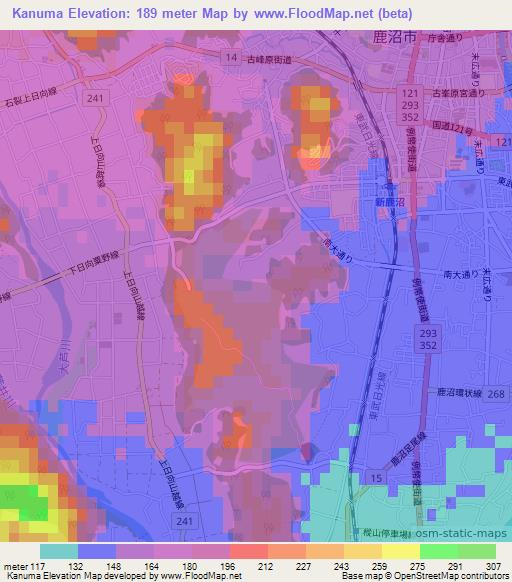 Kanuma,Japan Elevation Map