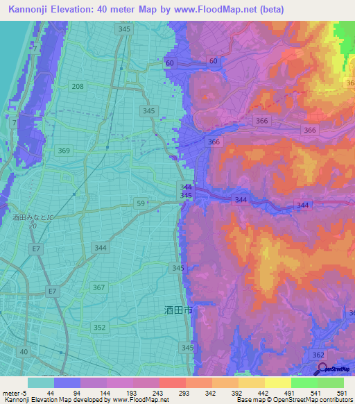 Kannonji,Japan Elevation Map