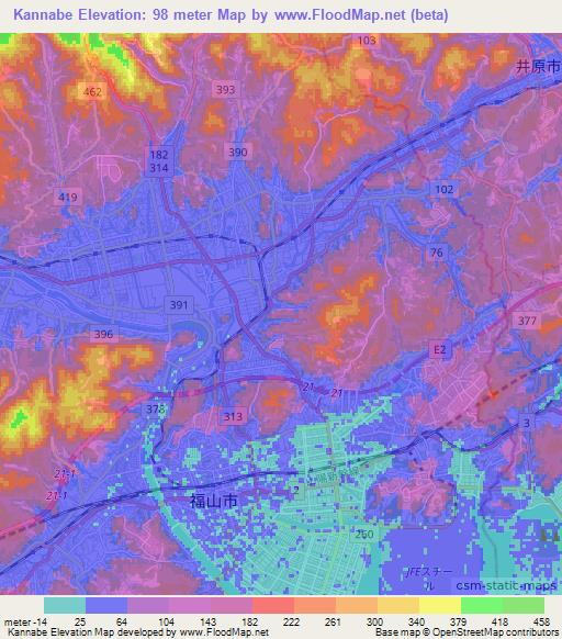 Kannabe,Japan Elevation Map