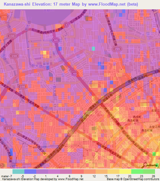 Kanazawa-shi,Japan Elevation Map