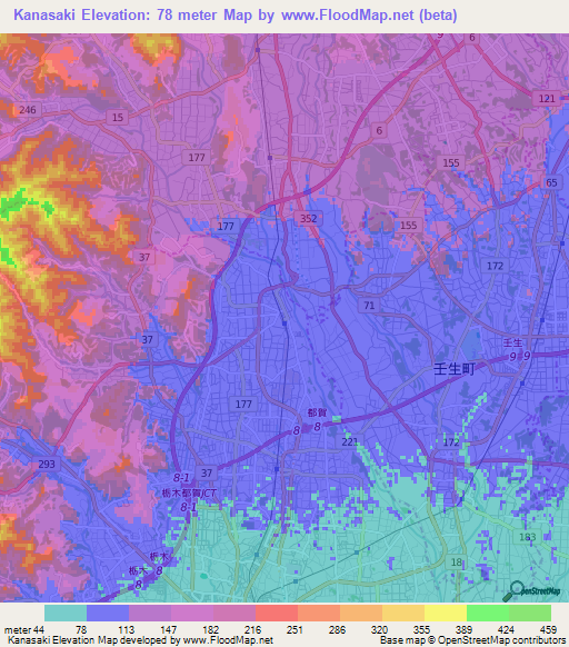 Kanasaki,Japan Elevation Map