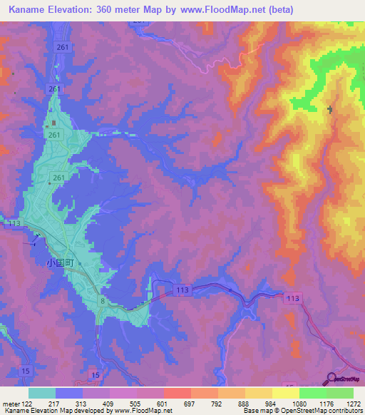 Kaname,Japan Elevation Map