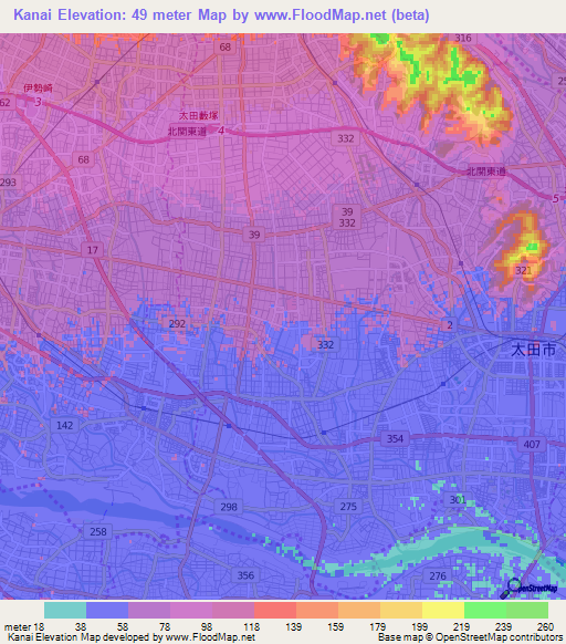 Kanai,Japan Elevation Map