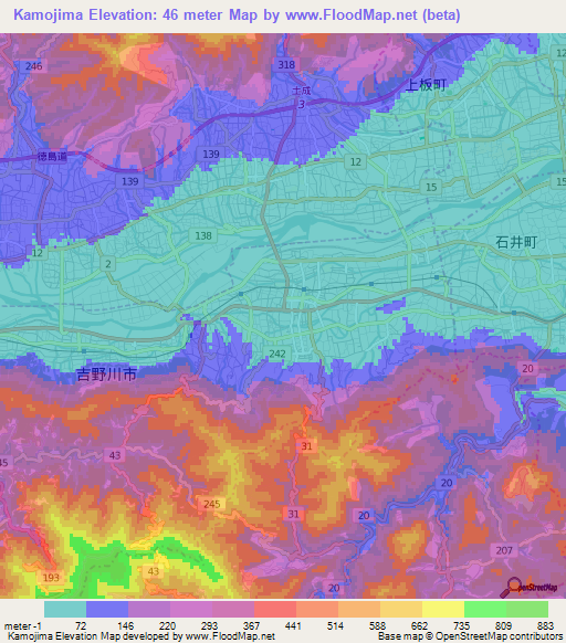 Kamojima,Japan Elevation Map