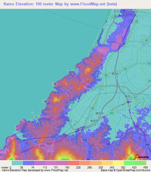 Kamo,Japan Elevation Map