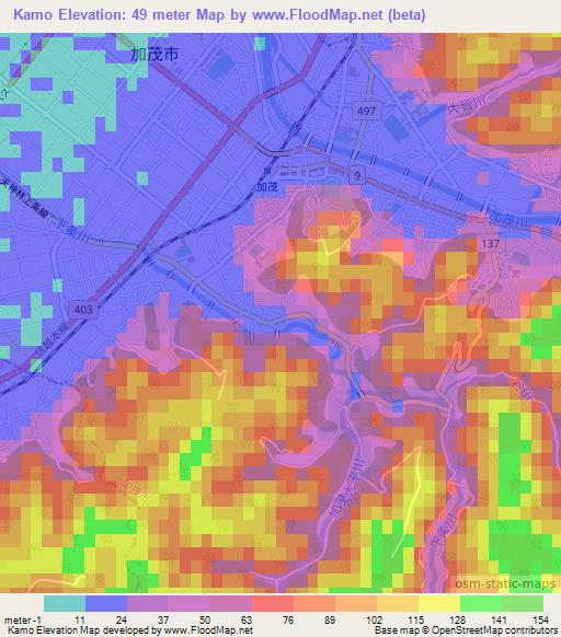 Kamo,Japan Elevation Map