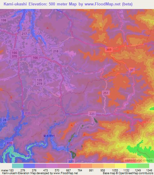 Kami-ukashi,Japan Elevation Map
