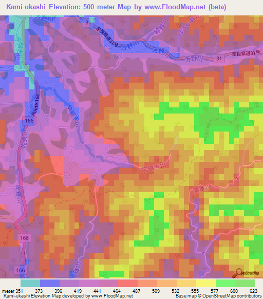 Kami-ukashi,Japan Elevation Map