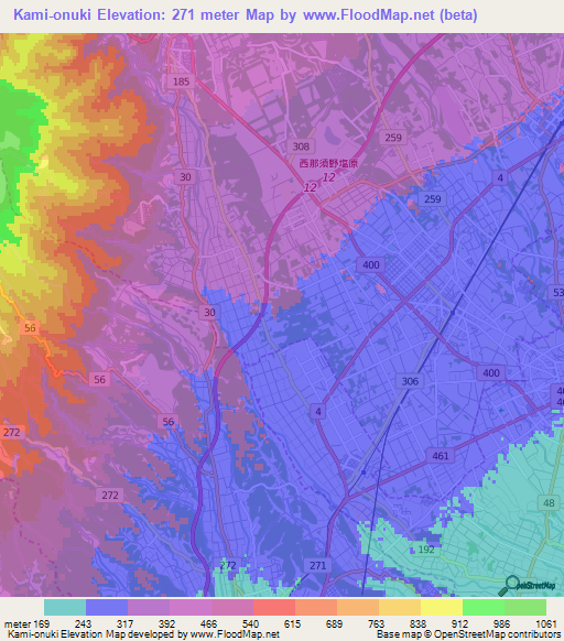 Kami-onuki,Japan Elevation Map