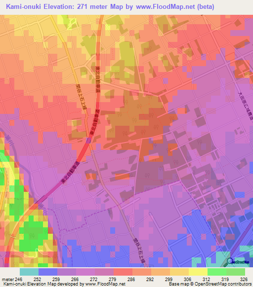 Kami-onuki,Japan Elevation Map