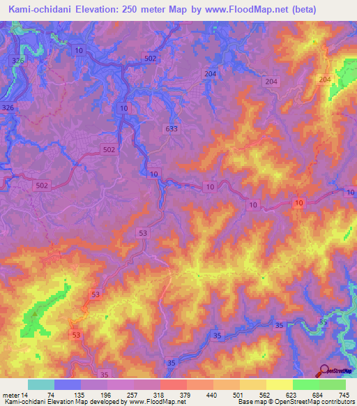 Kami-ochidani,Japan Elevation Map