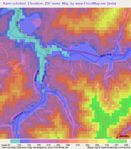 Kami-ochidani,Japan Elevation Map