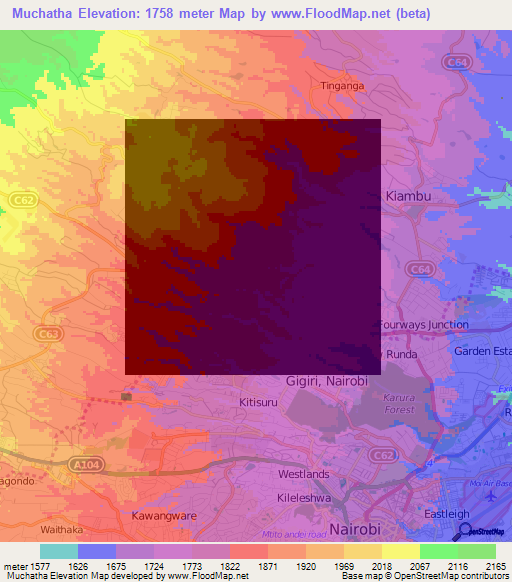 Muchatha,Kenya Elevation Map