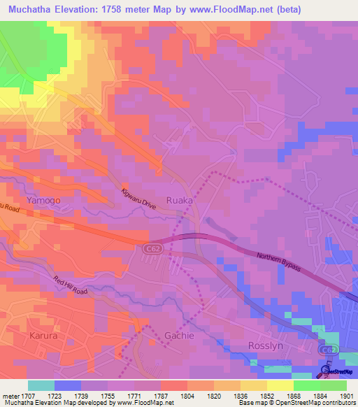 Muchatha,Kenya Elevation Map