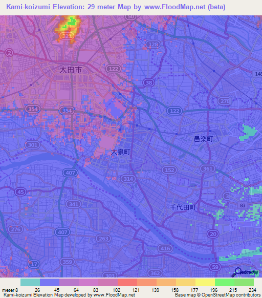 Kami-koizumi,Japan Elevation Map