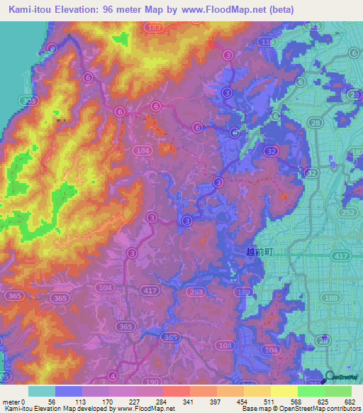 Kami-itou,Japan Elevation Map