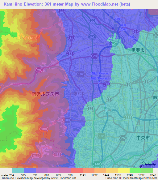 Kami-iino,Japan Elevation Map
