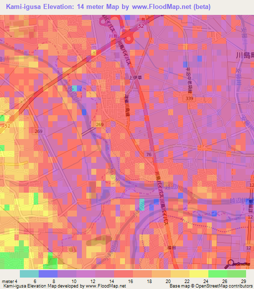 Kami-igusa,Japan Elevation Map