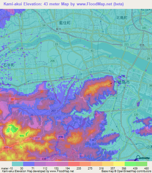 Kami-akui,Japan Elevation Map
