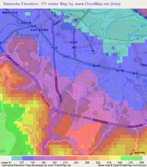 Kameoka,Japan Elevation Map