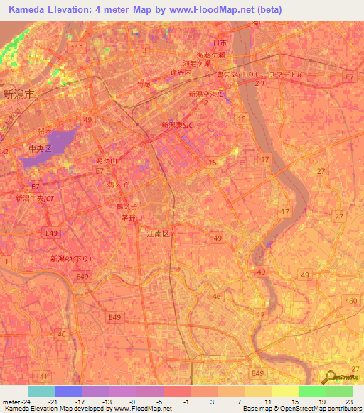 Kameda,Japan Elevation Map