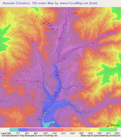 Kamada,Japan Elevation Map