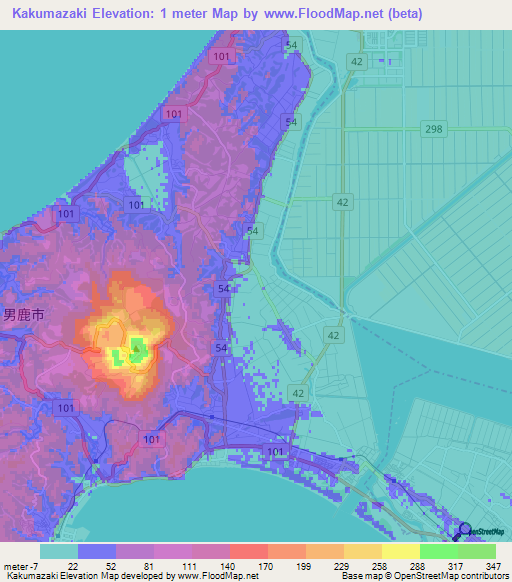 Kakumazaki,Japan Elevation Map