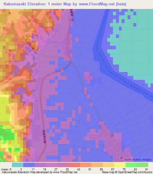 Kakumazaki,Japan Elevation Map