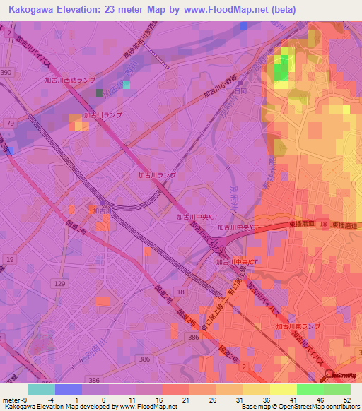 Kakogawa,Japan Elevation Map