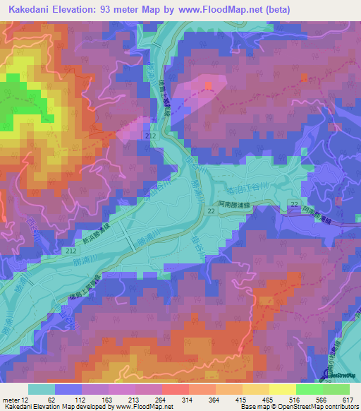 Kakedani,Japan Elevation Map