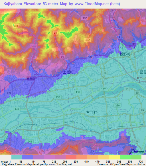 Kajiyabara,Japan Elevation Map