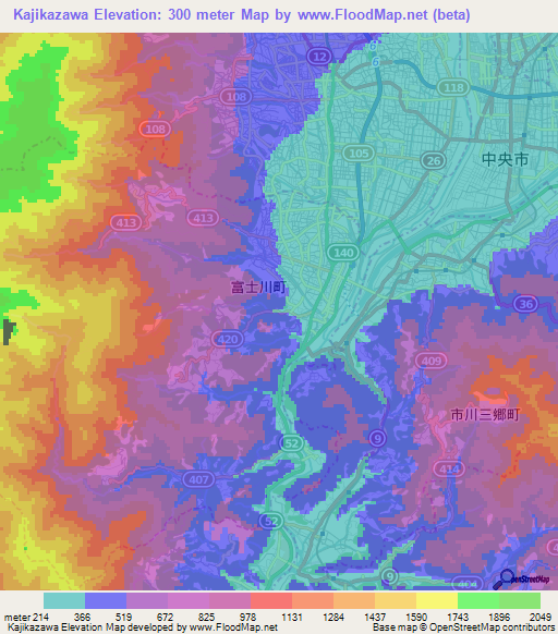 Kajikazawa,Japan Elevation Map