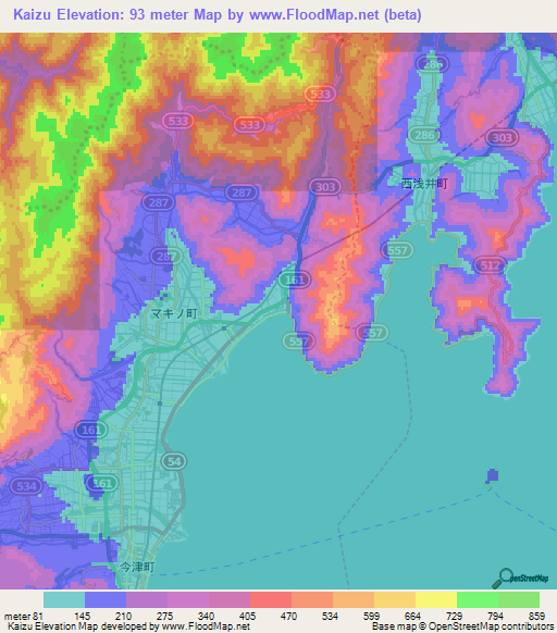 Kaizu,Japan Elevation Map
