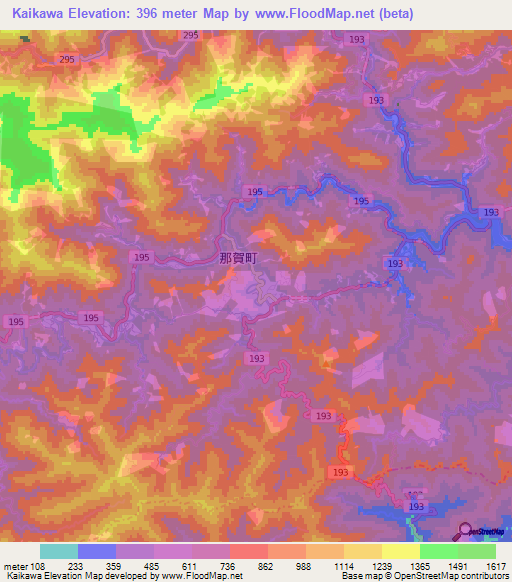 Kaikawa,Japan Elevation Map