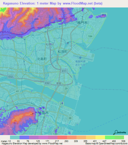Kagasuno,Japan Elevation Map