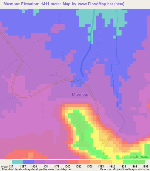 Mtembur,Kenya Elevation Map
