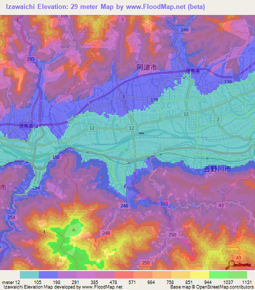 Izawaichi,Japan Elevation Map