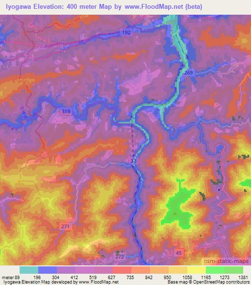 Iyogawa,Japan Elevation Map