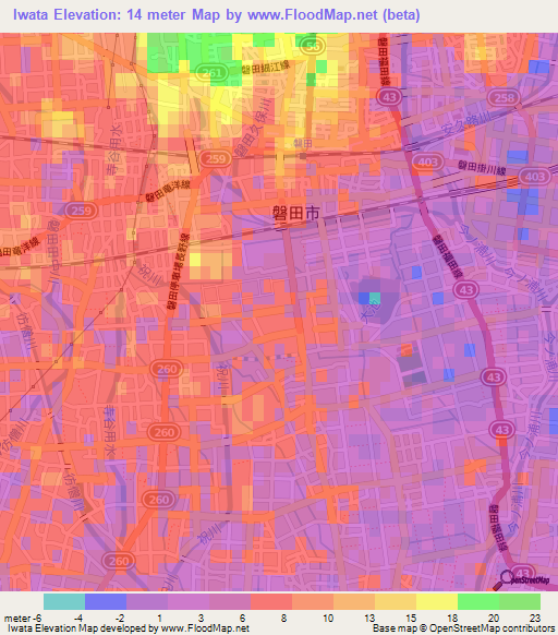 Iwata,Japan Elevation Map