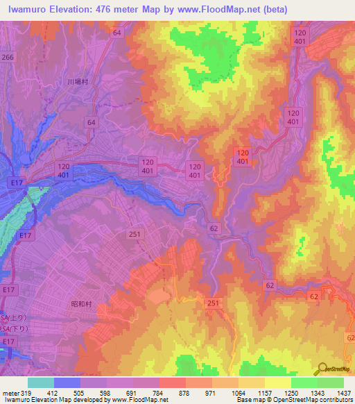 Iwamuro,Japan Elevation Map