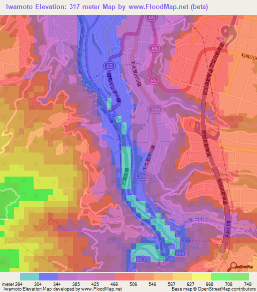 Iwamoto,Japan Elevation Map