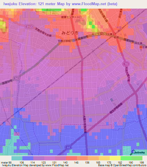 Iwajuku,Japan Elevation Map