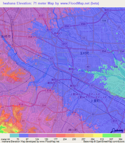 Iwahana,Japan Elevation Map