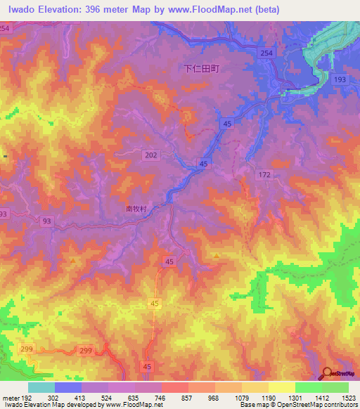 Iwado,Japan Elevation Map