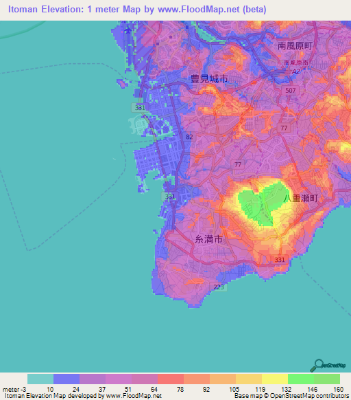 Itoman,Japan Elevation Map