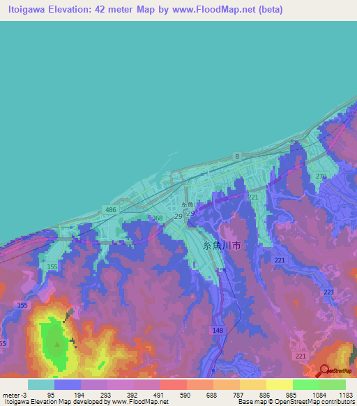Itoigawa,Japan Elevation Map