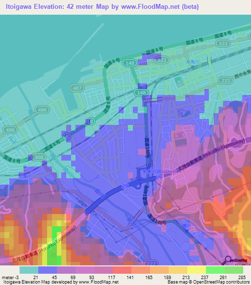 Itoigawa,Japan Elevation Map