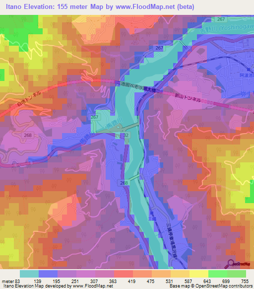 Itano,Japan Elevation Map